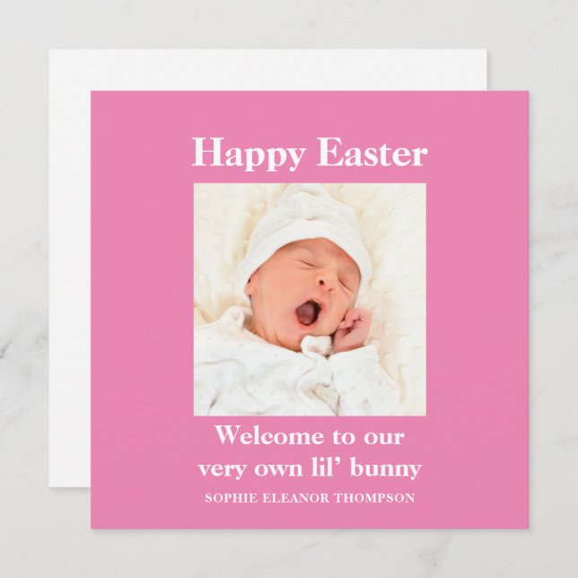 Birth Announcement Happy Easter Photo Girl Pink (Front/Back)