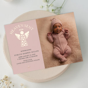 Birth Announcement Heaven Sent Foil Angel Card
