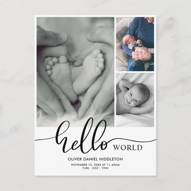Birth Announcement Hello World Photo Collage (Front)