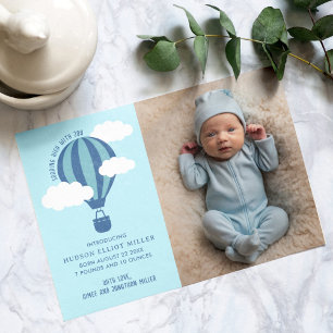 Birth Announcement Hot Air Balloon Blue Card