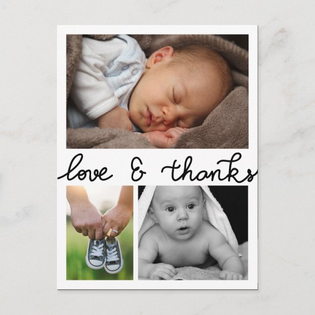Birth Announcement Love And Thanks Three Photos Postcard (Front)