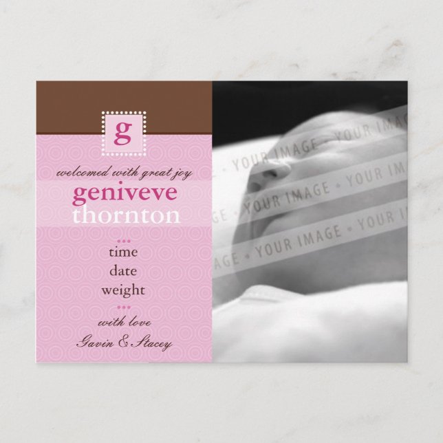 BIRTH ANNOUNCEMENT :: monogram1 - girl Postcard (Front)