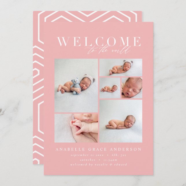 Birth announcement multi photo gold geometric (Front/Back)
