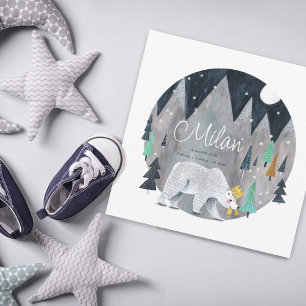 Birth announcement name bear woodland moon