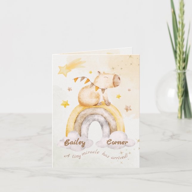 Birth Announcement Neutral - Cute Rainbow Capybara (Front)