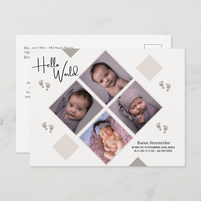  birth announcement newborn simple with photo postcard (Front/Back)