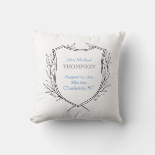 Birth Announcement Nursery Decor Baby Boy Blue Cushion