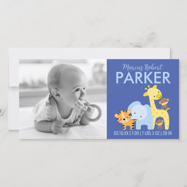 Birth Announcement Photo Cards (Blue) (Front)