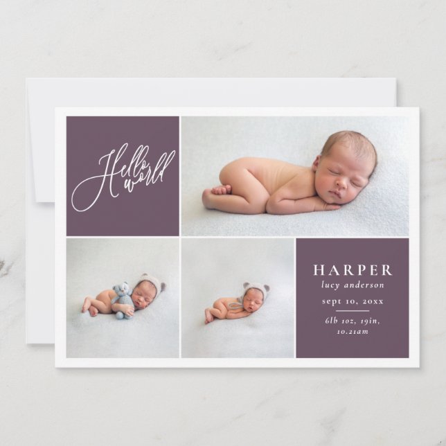 Birth announcement photo modern geometric + script (Front)