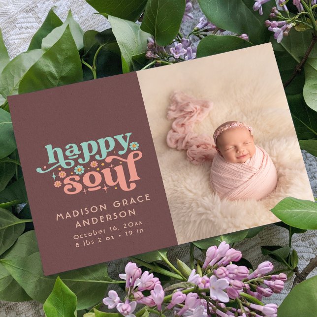 Birth Announcement Photo Postcard | Happy Soul (Creator Uploaded)
