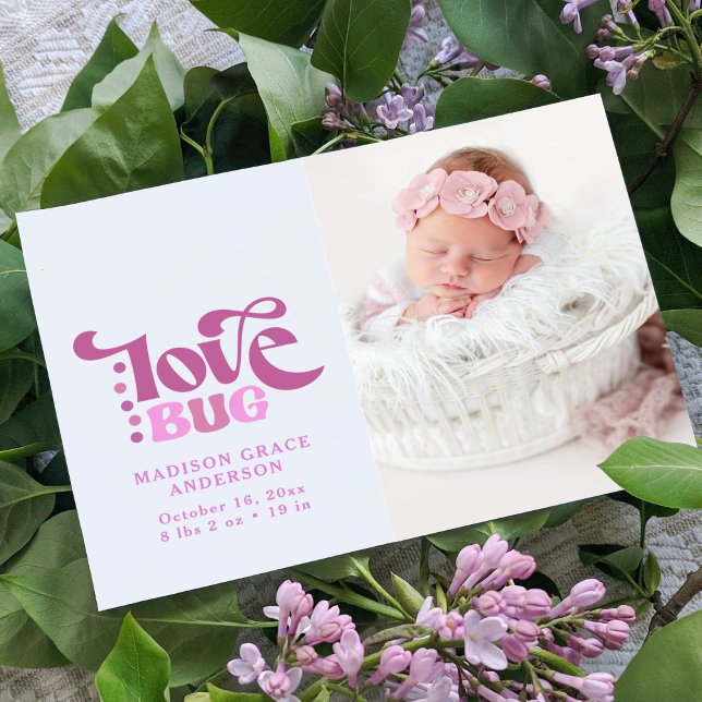 Birth Announcement Photo Postcard | Love Bug (Creator Uploaded)