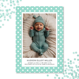 Birth Announcement Polka Dots Aqua Modern Card