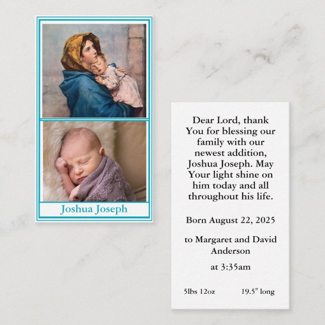 Birth Announcement Prayer Card (Front/Back)