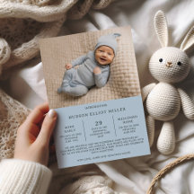 Birth Announcement Preemie NICU Modern Blue Card