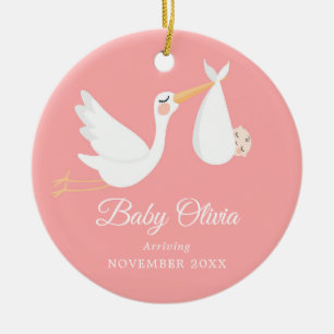 Birth Announcement   Pregnancy Announcement Girl Ceramic Ornament