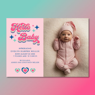 Birth Announcement Retro Groovy Hello Baby Card