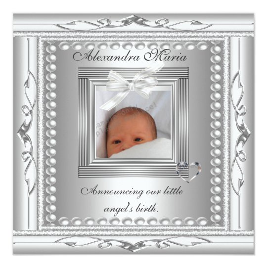 Birth Announcement Silver Photo Frame Bow