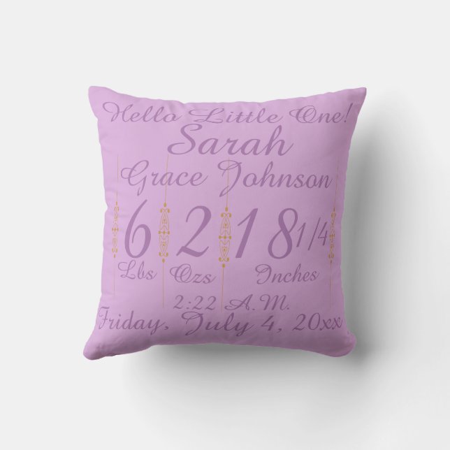 Birth Announcement Sleepy Bear Theme Throw Pillow (Back)