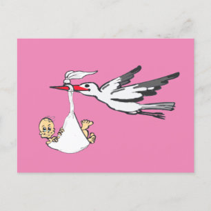 Birth Announcement Stork & Baby Girl Postcard