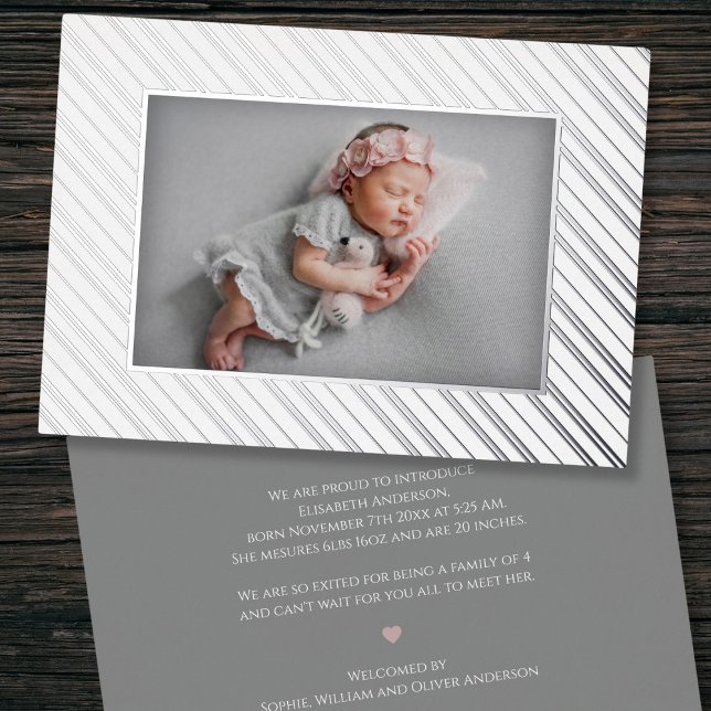 Birth Announcement Striped Foil Card (Creator Uploaded)