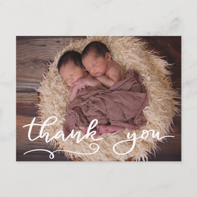 Birth Announcement Thank You Casual Script Photo Postcard (Front)