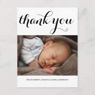 Birth Announcement Thank You Modern Script Photo Postcard