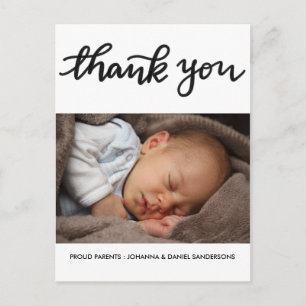 Birth Announcement Thank You Modern Script Photo Postcard