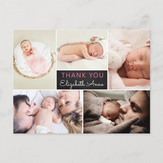 Birth Announcement Thank You Photo Collage Postcard (Front)