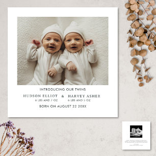 Birth Announcement Twins Minimalist Square Card