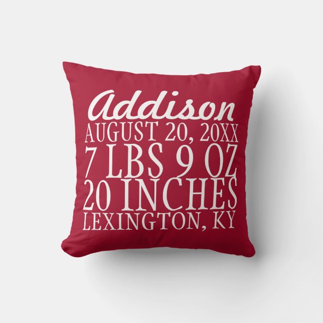 Birth Announcement Typography Pillow - Personalise (Front)
