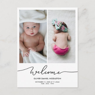 Birth Announcement Welcome Modern Script Photo