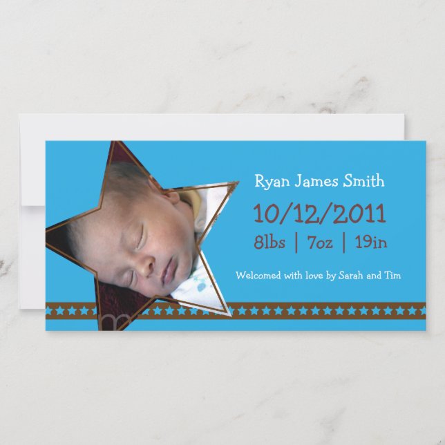 Birth Announcement with a Blue and Star Theme (Front)