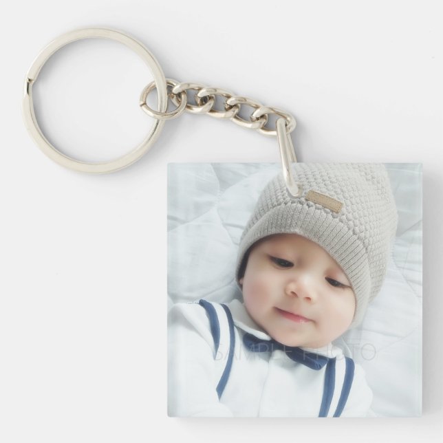 Birth Announcement with Custom Newborn Baby Photo Key Ring (Front)