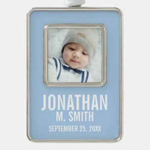 Birth Announcement with Custom Newborn Baby Photo Silver Plated Framed Ornament