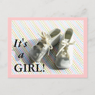 Birth announcement with vintage baby booties postcard