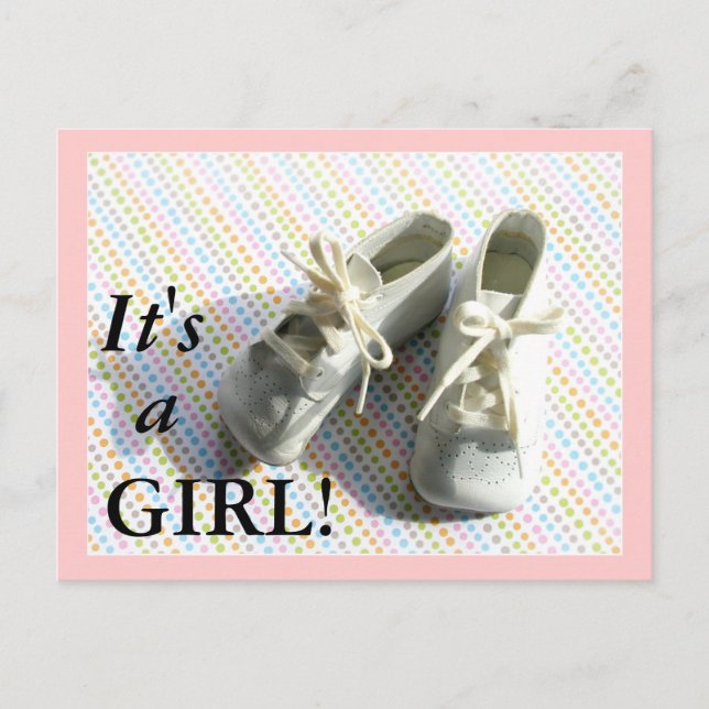 Birth announcement with vintage baby booties postcard (Front)