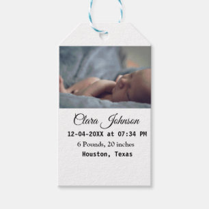 Birth announcements add photo date time place deta gift tags