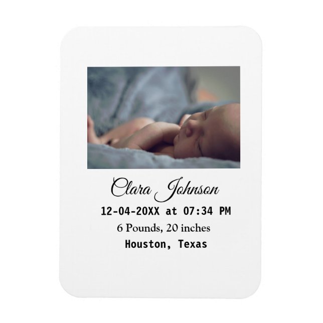 Birth announcements add photo date time place deta magnet (Vertical)