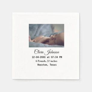Birth announcements add photo date time place deta napkin