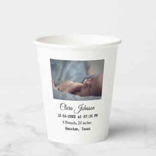 Birth announcements add photo date time place deta paper cups