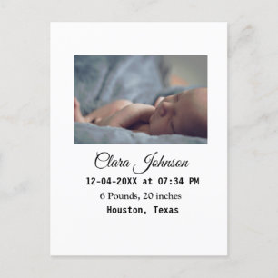 Birth announcements add photo date time place deta postcard