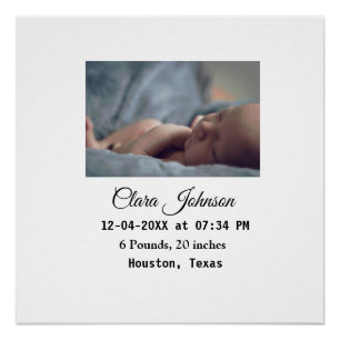Birth announcements add photo date time place deta poster