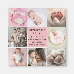 Birth Announcment Personalise 8 Photo christmas Magnet