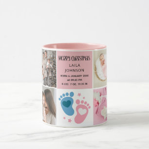 Birth Announcment Personalize 8 Photo christmas Mug
