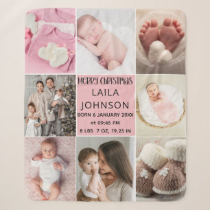 Birth Announcment Personalize 8 Photo christmas Sherpa Blanket