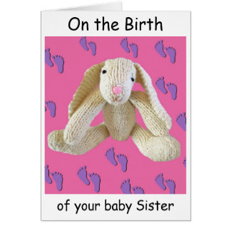Birth baby Sister card bunny rabbit.