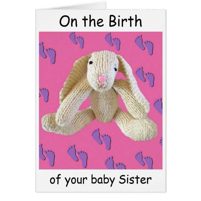 Birth baby Sister card bunny rabbit. (Front)