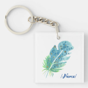 Birth Blue feather Holiday gift Key Ring