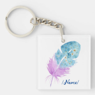 Birth Blue violet feather Holiday gift Key Ring