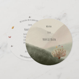 Birth card (round) - Hives and butterflies